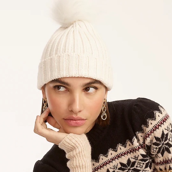 J. Crew Ribbed Beanie with faux-fur Pom-Pom - Picture 3 of 5